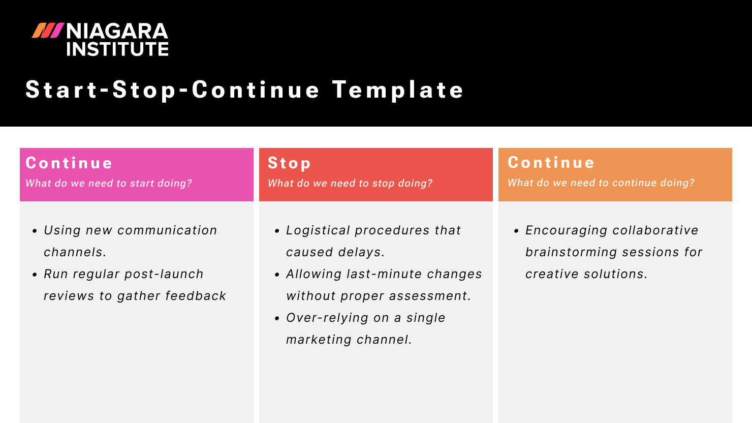 start stop continue feedback examples for managers